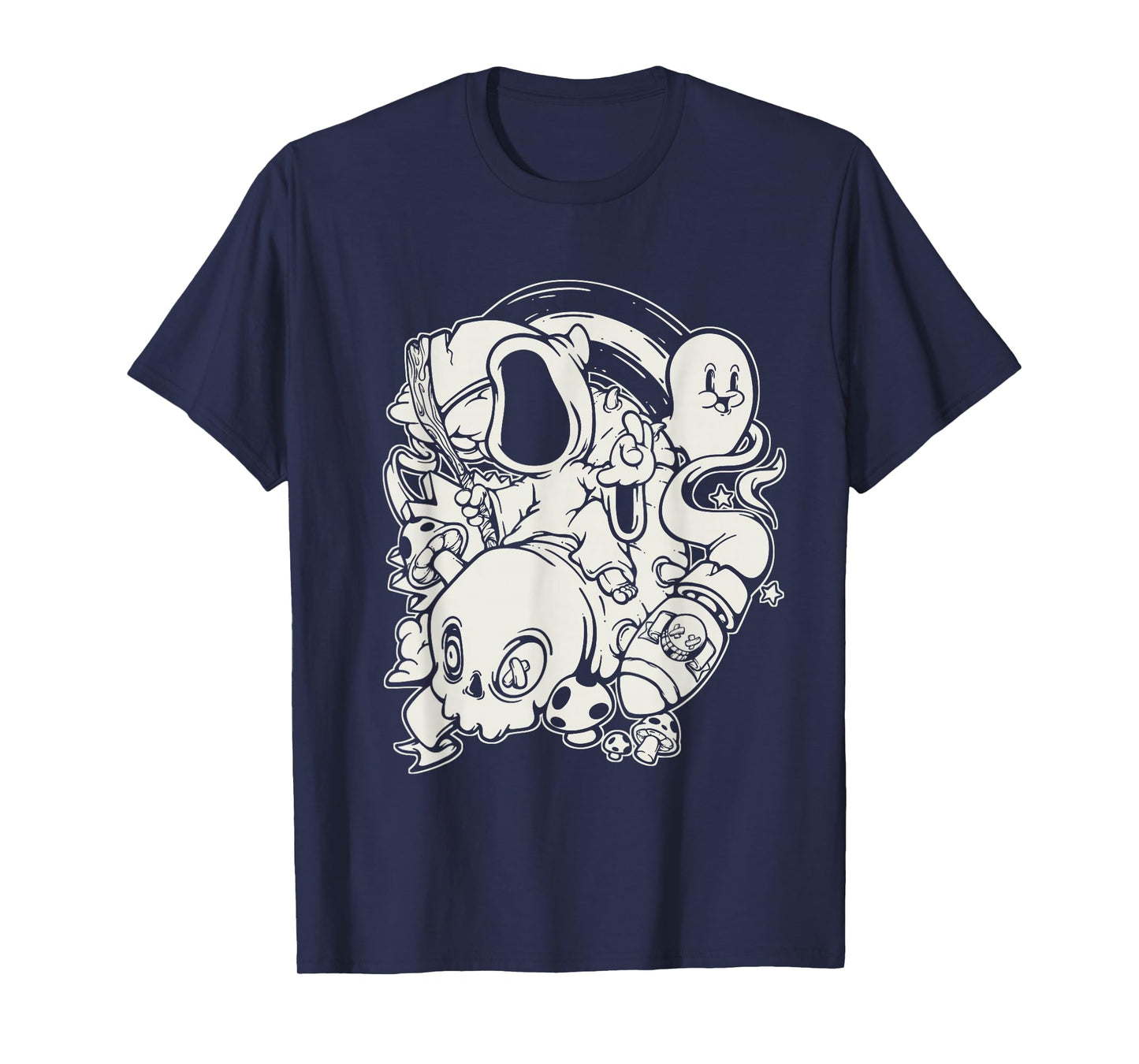 Retro 1930s Ghost Skull Cool Grim Reaper Rubberhose Cartoon T-Shirt