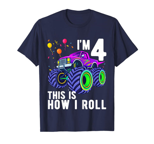Kids Birthday Monster Truck 4 Year Old Boy 4th Birthday Party T-Shirt
