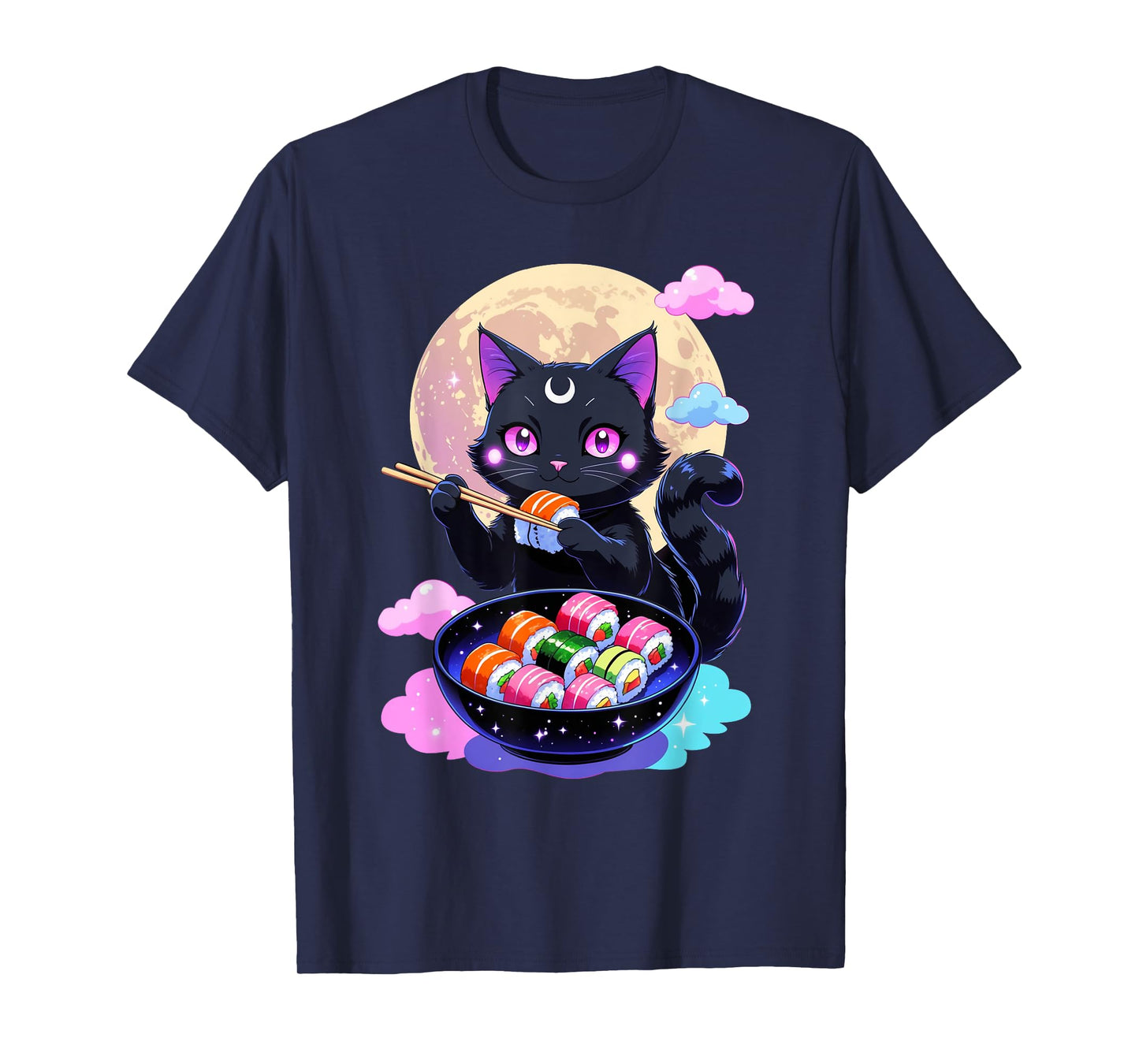 Anime Cat Girls Kawaii Cute Cat Eating Sushi Japanese Cute T-Shirt