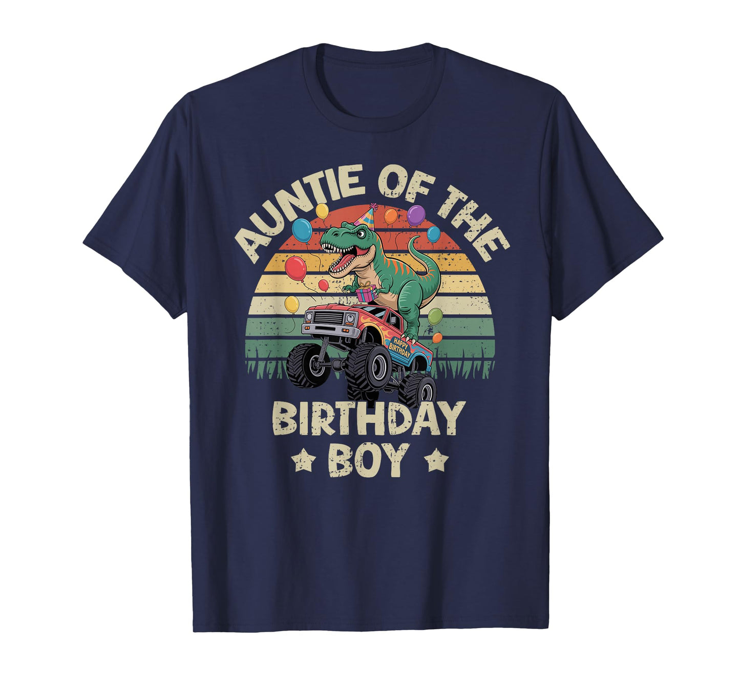 Auntie of The Birthday Party Monster Truck T-Rex Auntie T-Shirt