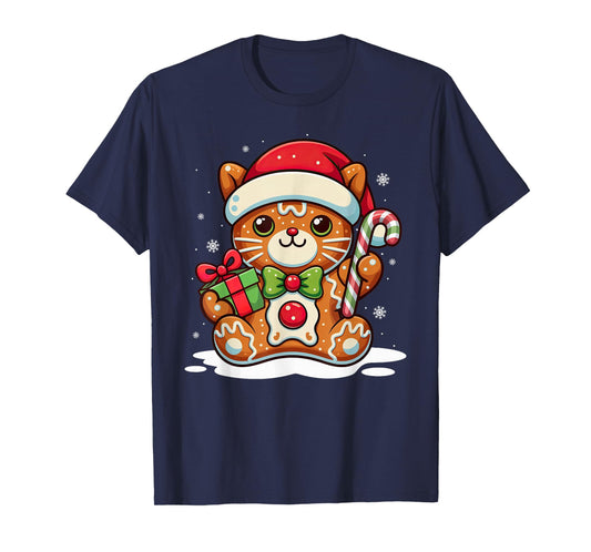 Cute Cat Gingerbread Man Christmas Shirt for Women Men Kids T-Shirt