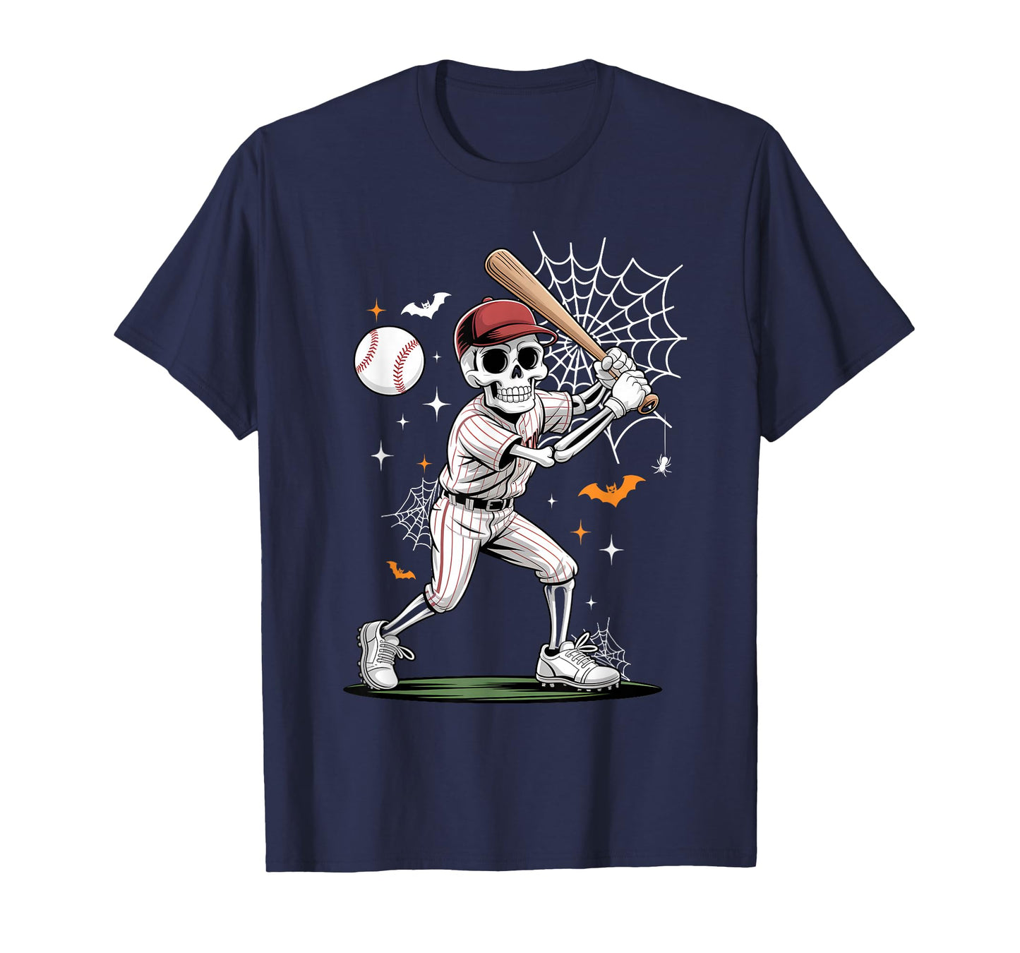 Skeleton Baseball Funny Halloween Costume Men Boy Kid T-Shirt