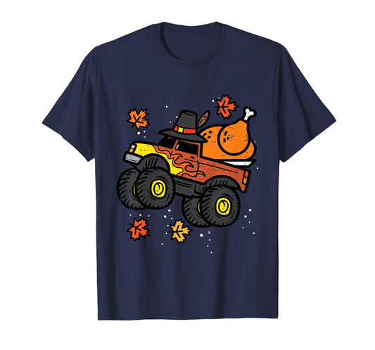 Kids Thanksgiving Monster Truck Turkey Fall Boys Kids Toddler T-Shirt