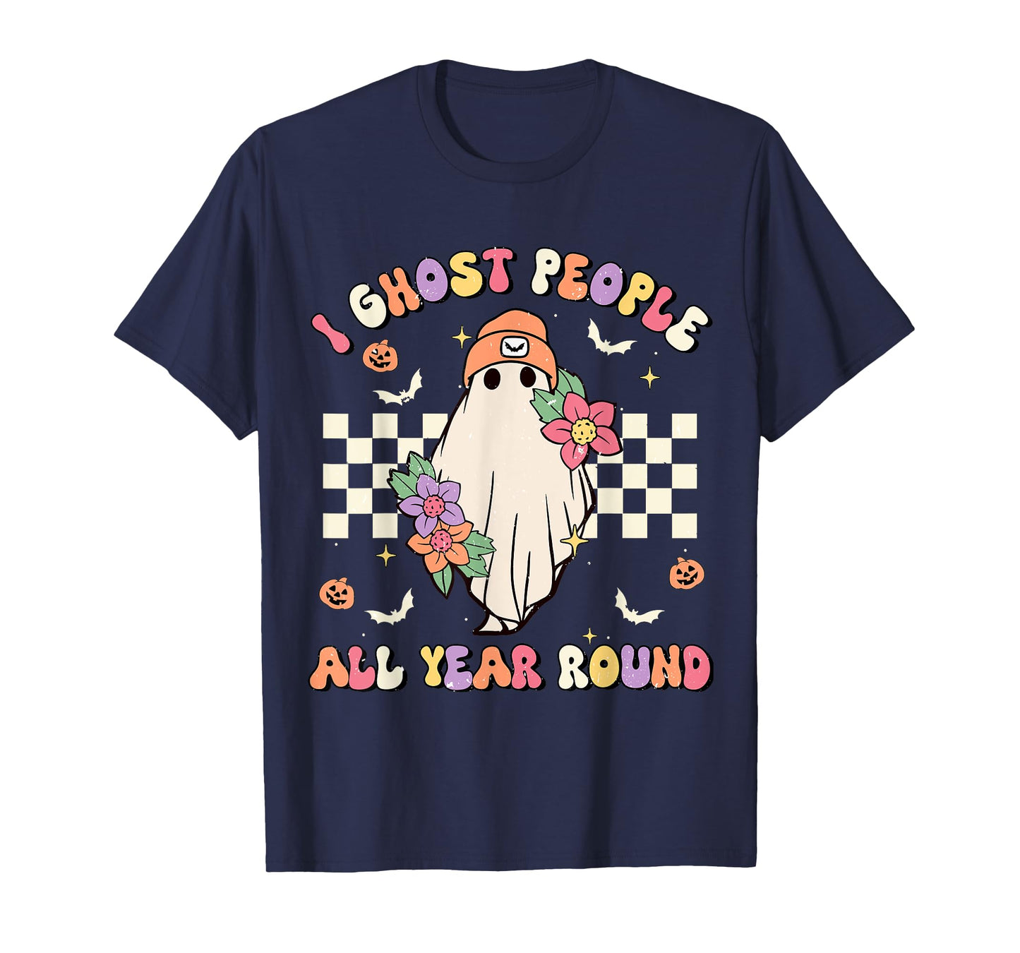 I Ghost People All Year Round Retro Halloween Ghost Floral T-Shirt