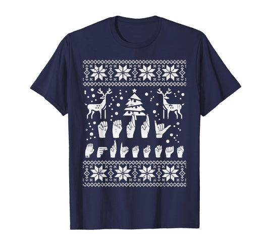 Merry Christmas Sign Language ASL Deaf Ugly Christmas Gift T-Shirt