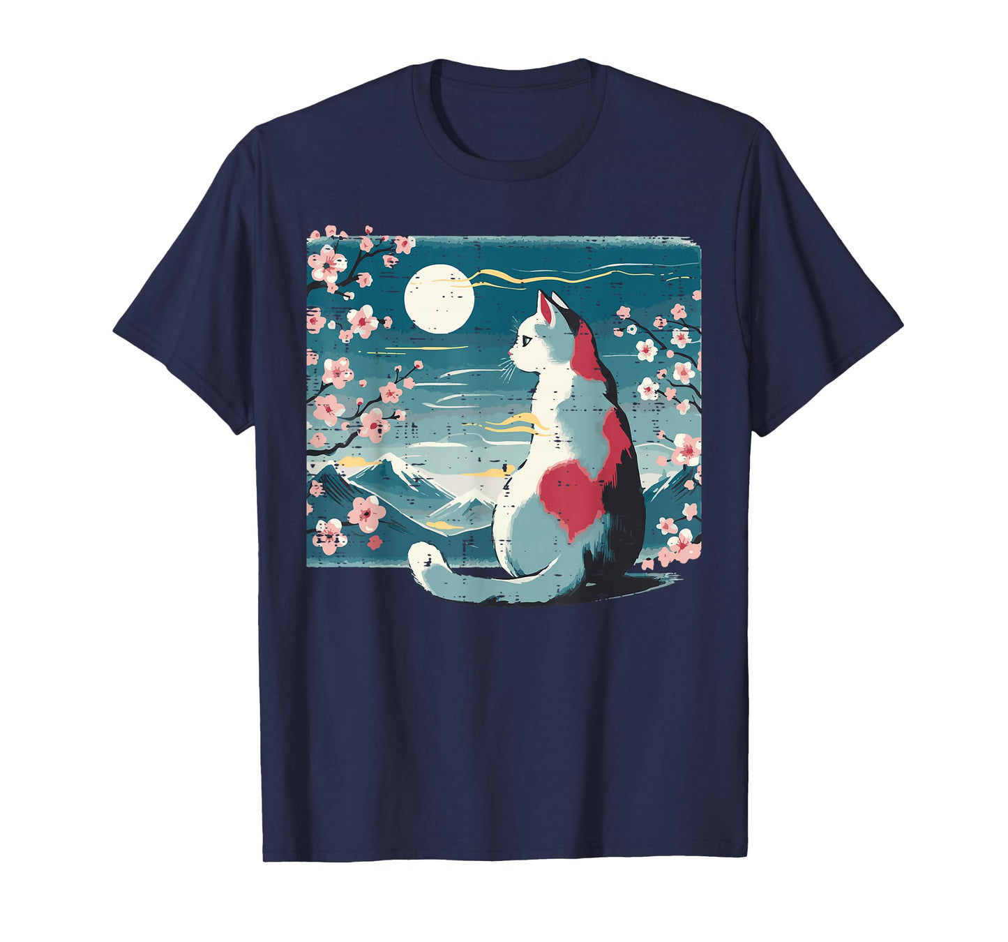 Japanese Cat Mountain Sakura Cherry Blossom Women Girls Kids T-Shirt