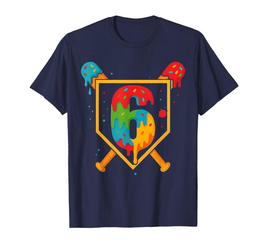 Happy Birthday 6 Year Old Baseball Ice Cream Sprinkle 6 Kids T-Shirt