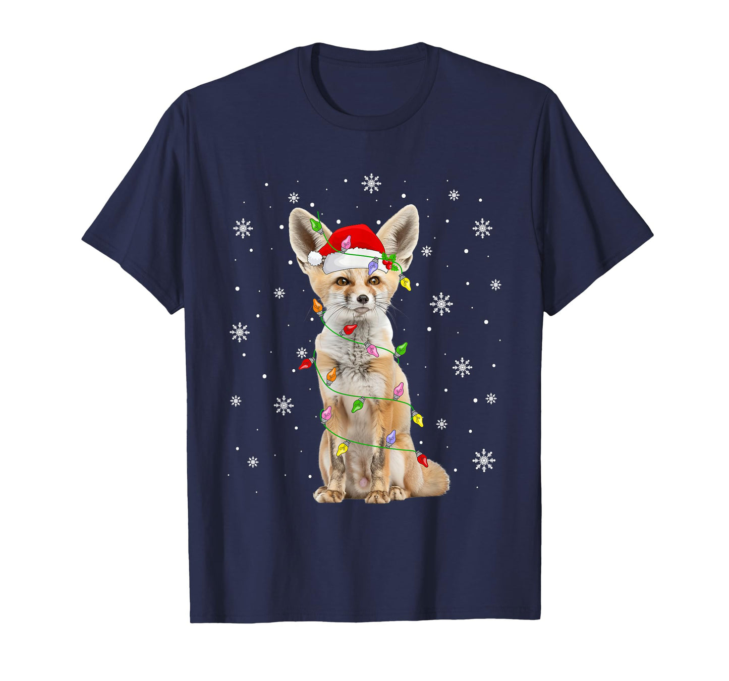 Fennec Fox Christmas Lights Funny Santa Animal Lover Xmas T-Shirt