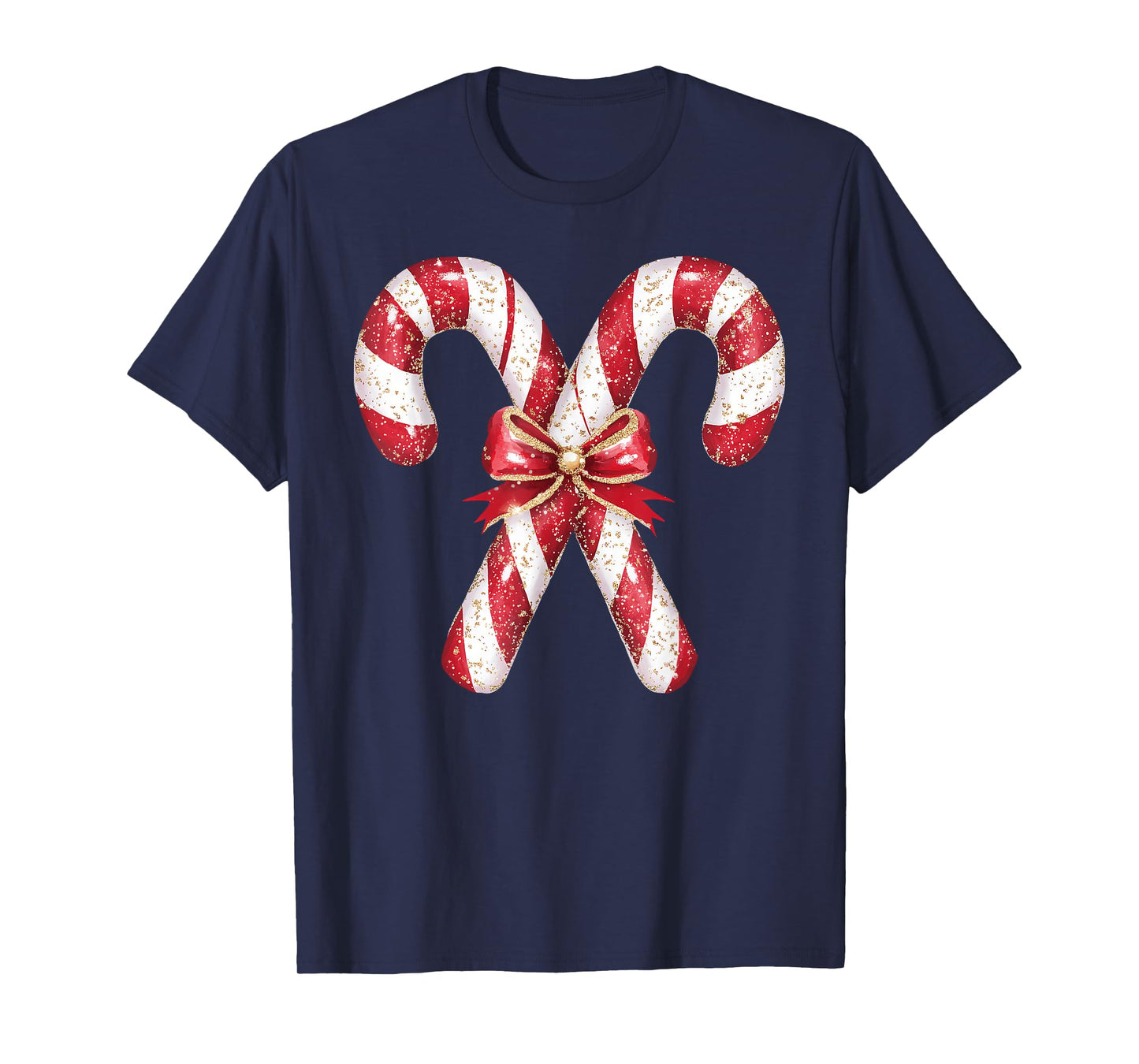 Retro Coquette Bow Candy Cane Christmas Season Girls Womens T-Shirt