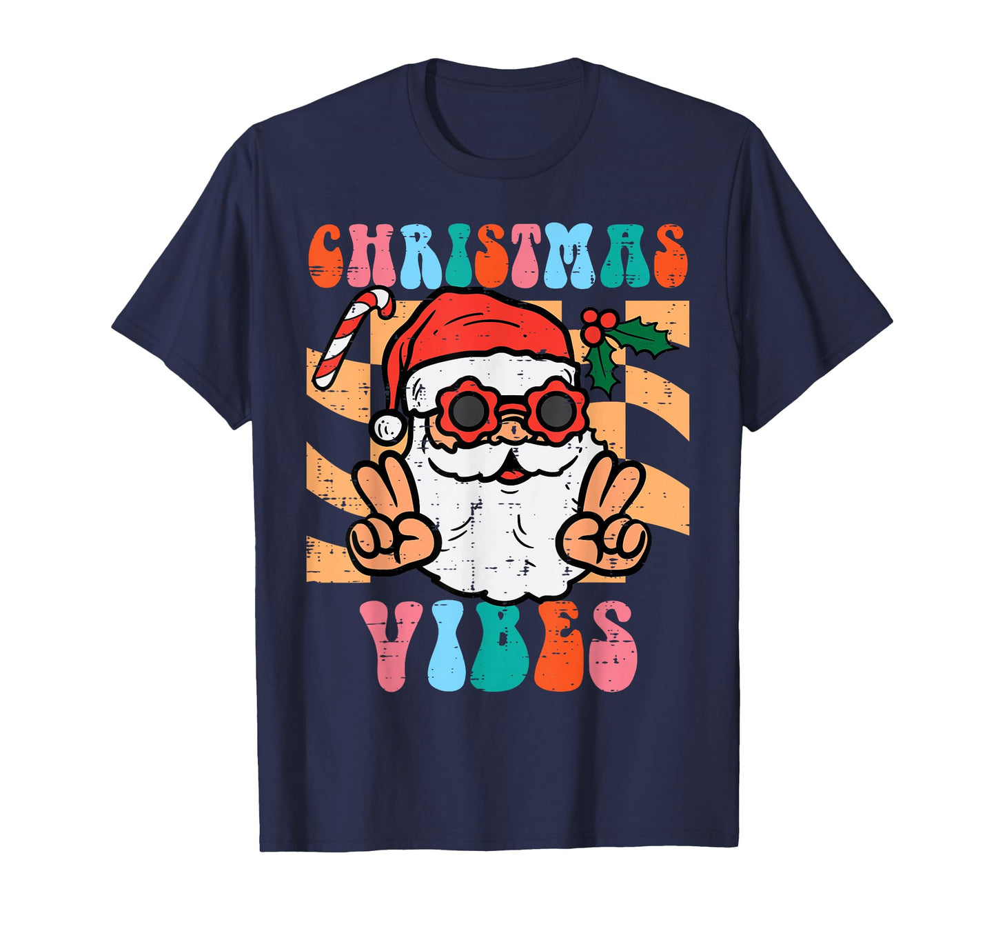 Groovy Santa Peace Christmas Vibes Retro Xmas Men Women Kids T-Shirt