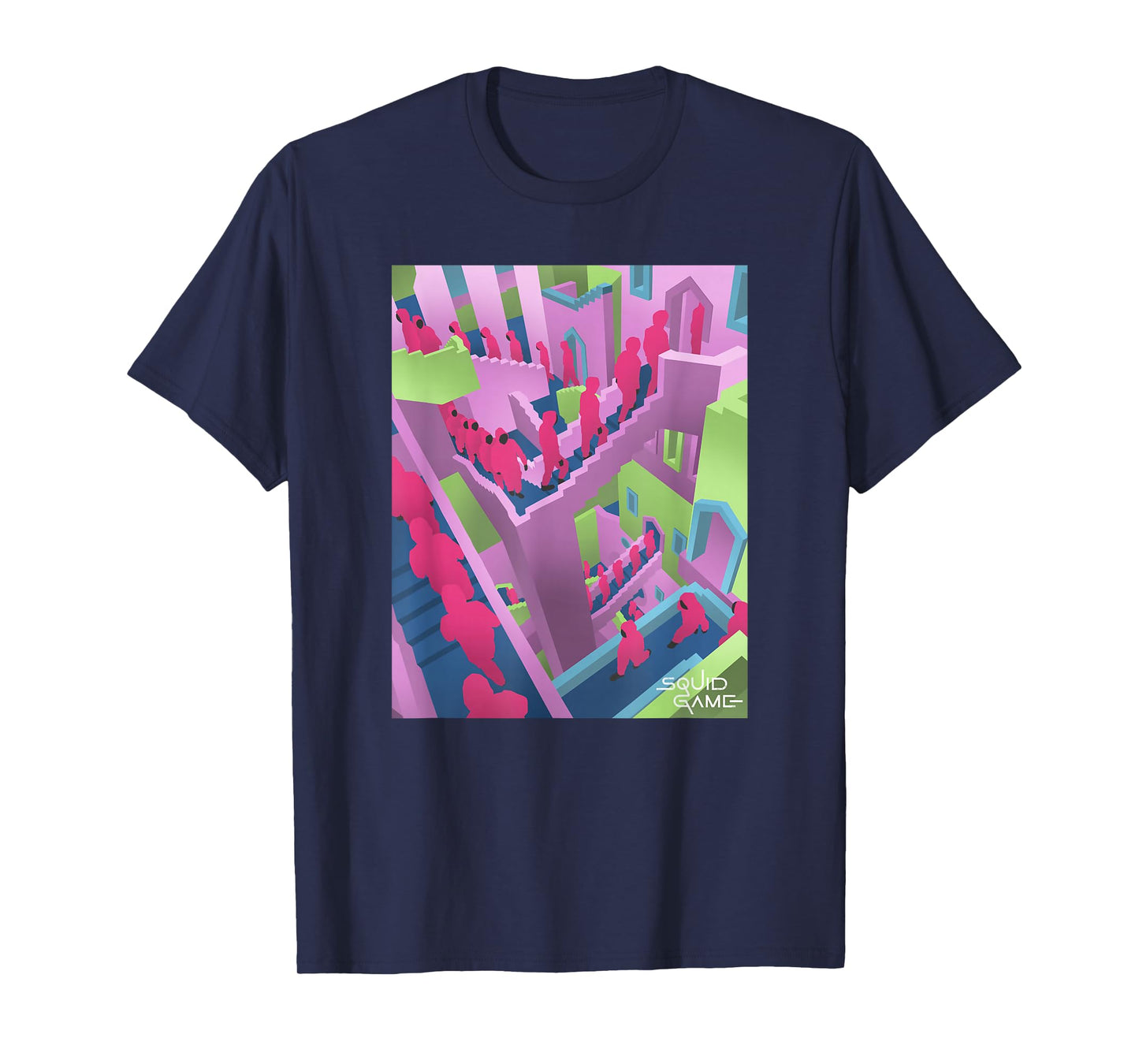 Squid Game Guards Stairs Neon Poster T-Shirt