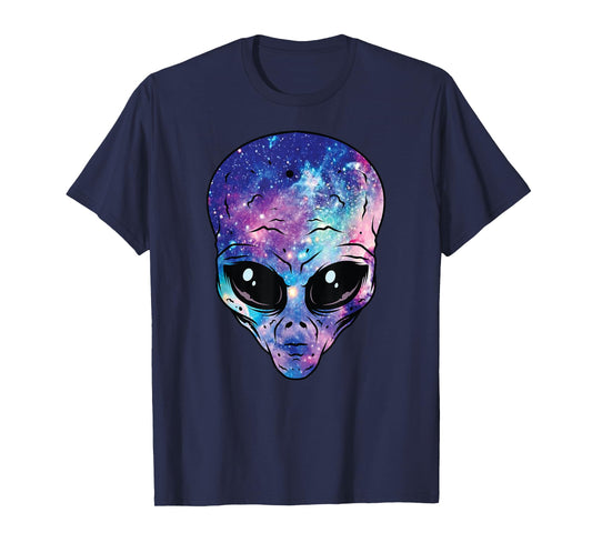 Alien Head Face Starry Night Sky UFO Hunter Space Graphic T-Shirt
