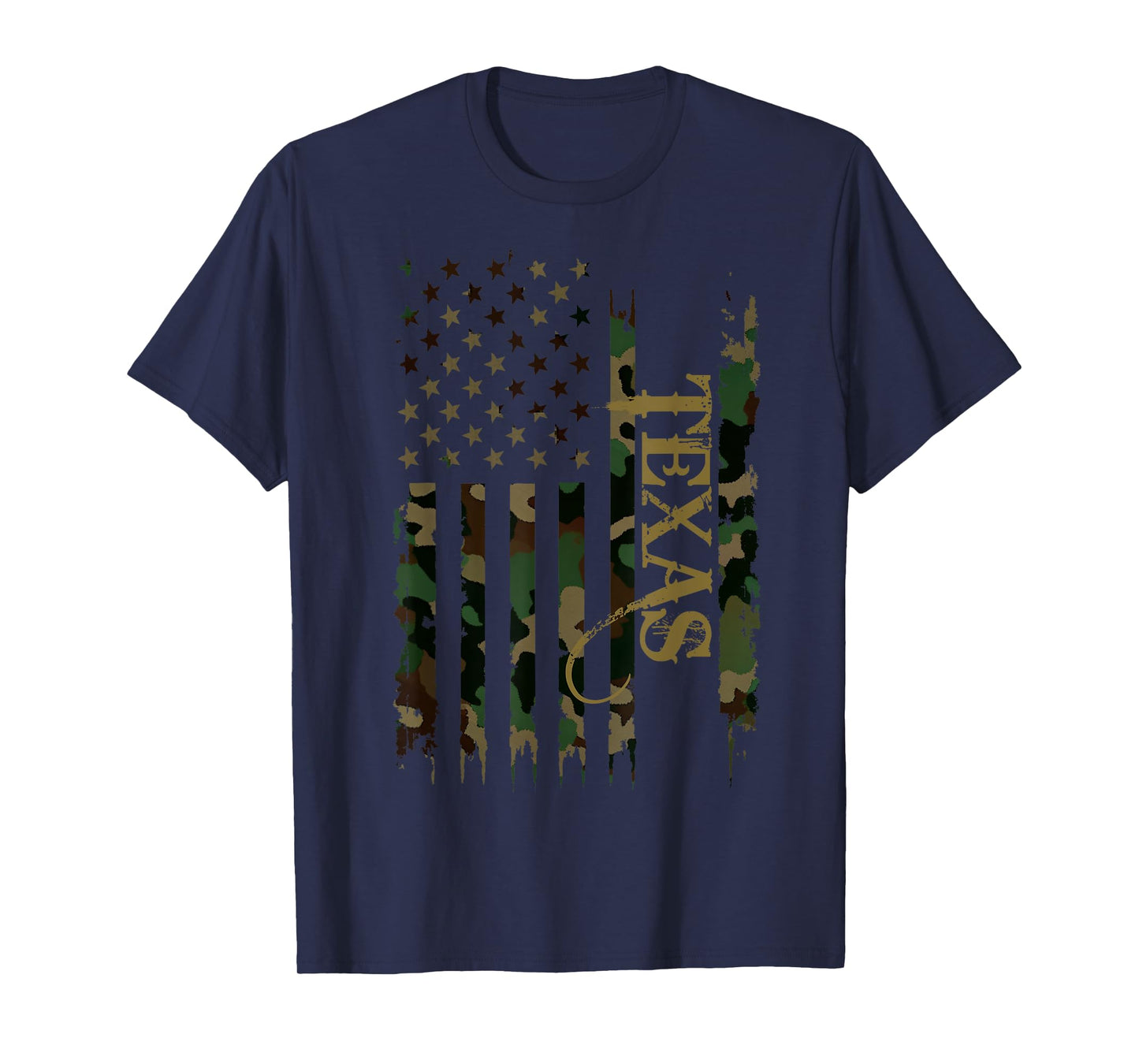 Texas United States Distressed Camo w US Flag T-Shirt