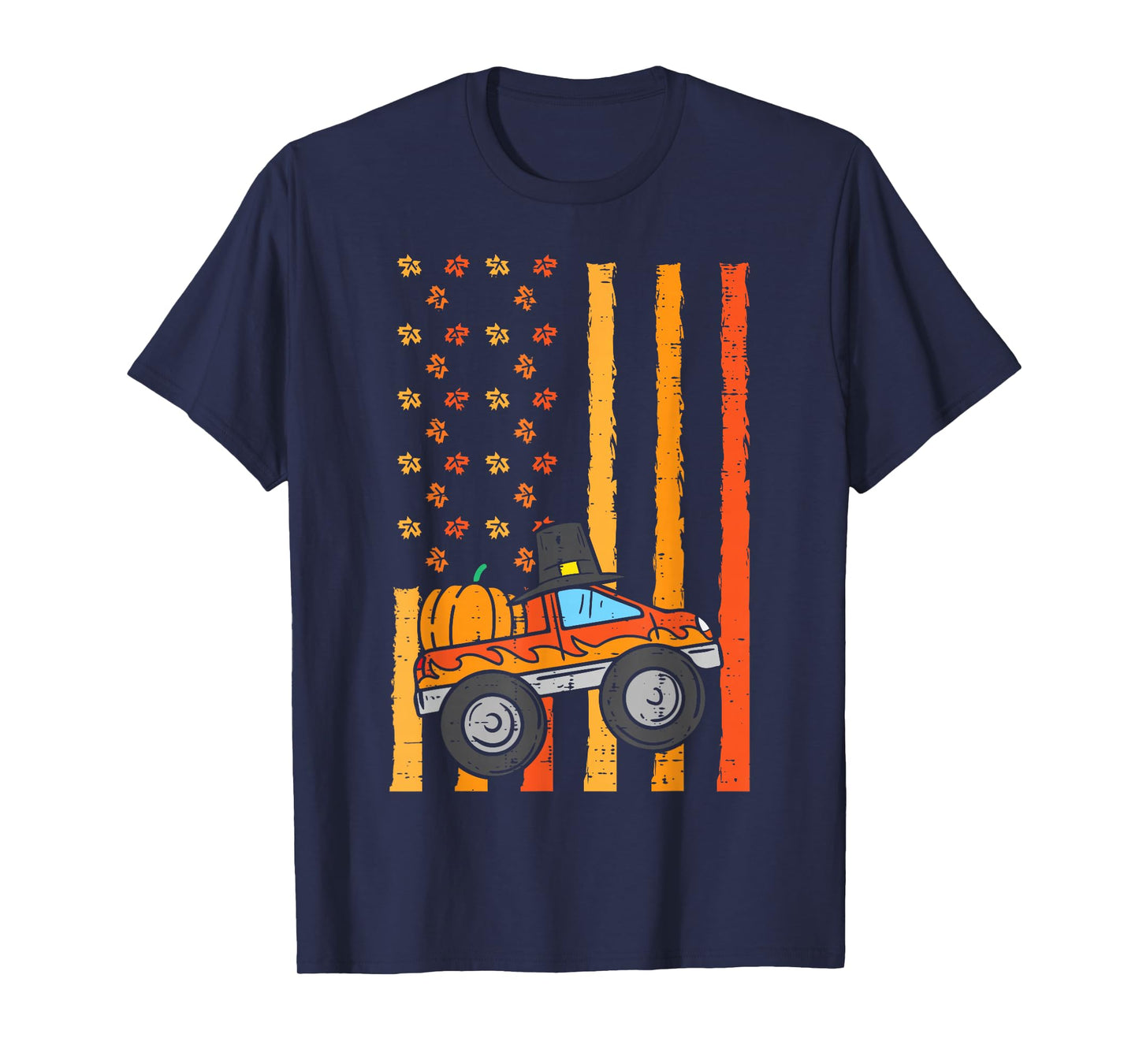 Thanksgiving Monster Truck US Flag Fall Toddler Boys Kids T-Shirt