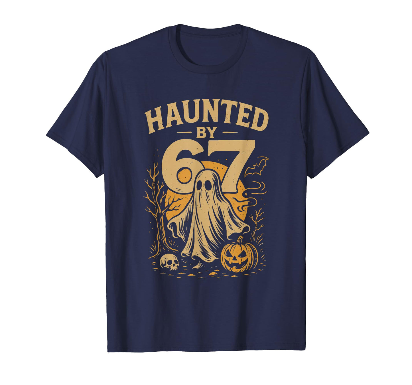 Haunted by 67 Ghost Funny Halloween Math Joke Student Retro T-Shirt