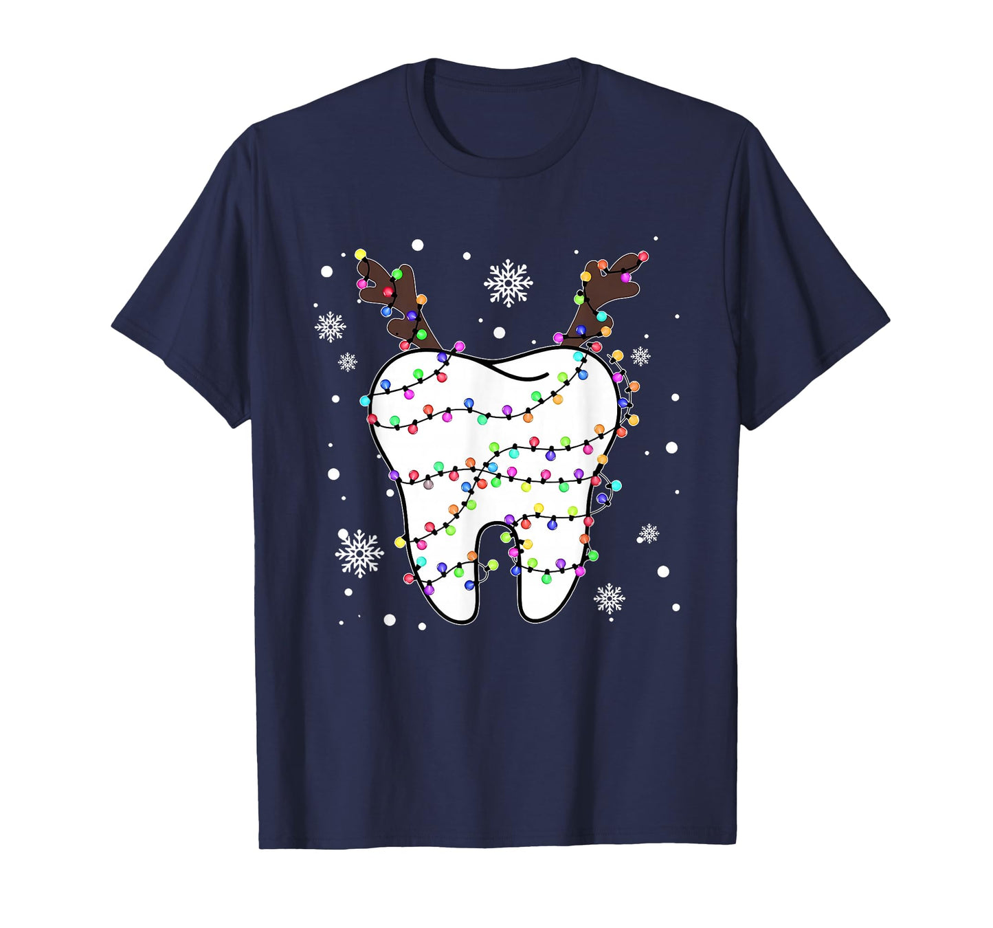 Funny Reindeer Teeth Dental Hygiene Christmas Tree Lights T-Shirt