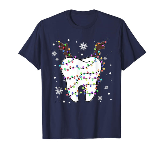 Funny Reindeer Teeth Dental Hygiene Christmas Tree Lights T-Shirt
