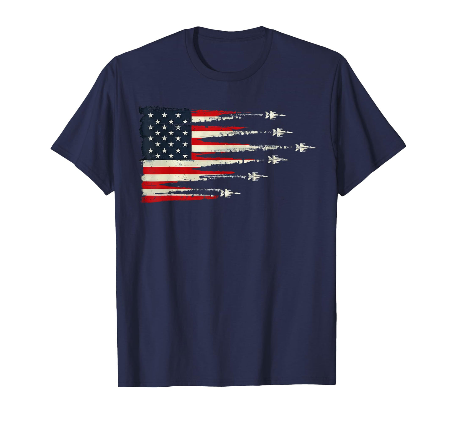 Patriotic Red White Blue USA Flag Fighter Jets 4th of July T-Shirt