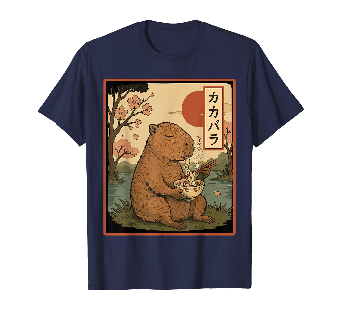Cute Capybara Eating Ramen, Kawaii Japanese Noodle Bowl T-Shirt