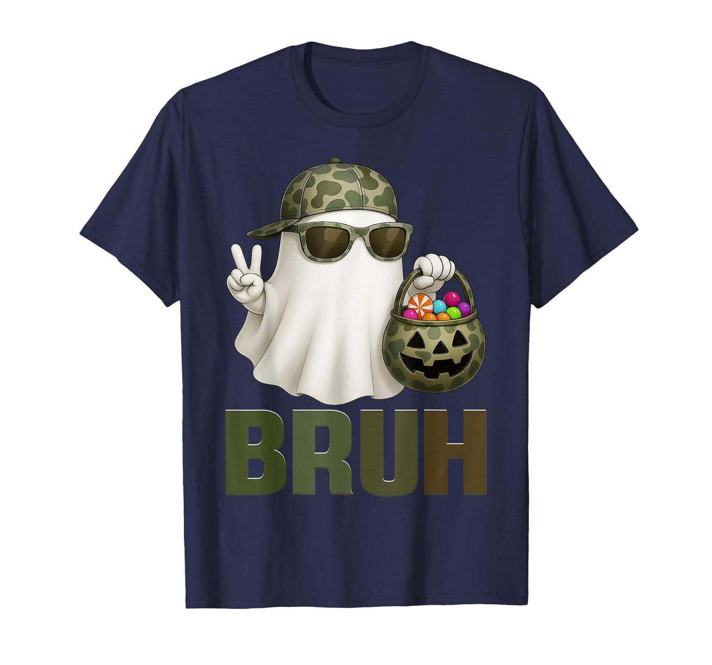 Bruh Halloween Camouflage Camo Ghost Hello Costumes Boy T-Shirt