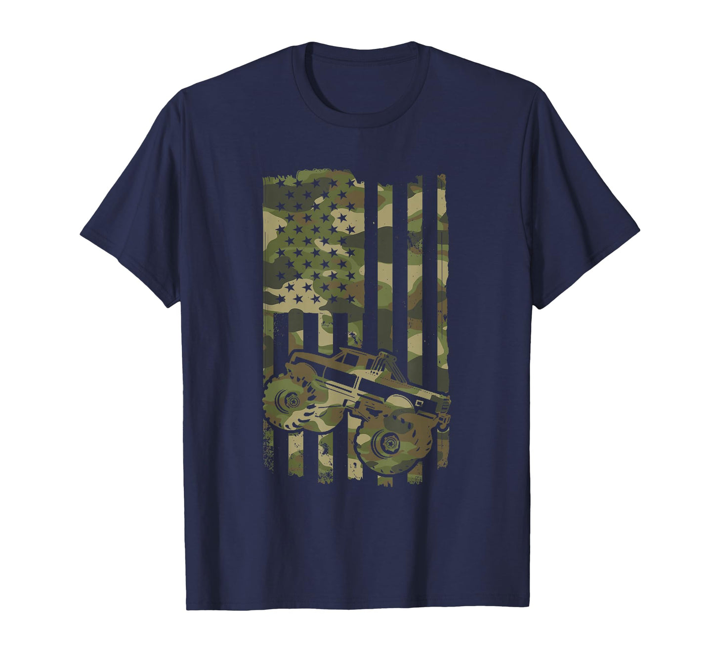 Monster Trucker Retro Monster Truck USA Flag 4th July T-Shirt