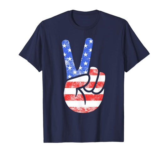 American Flag Peace Sign Hand Shirt USA 4th Fourth of July T-Shirt
