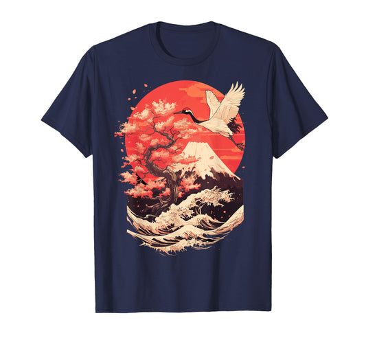 Japanese Crane Japan Cherry Blossom T-Shirt