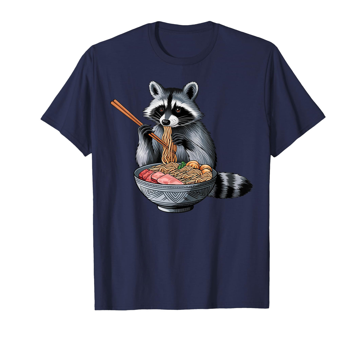 Anime Kawaii Raccoon Eating Ramen Noodles Kids Teen Girl Boy T-Shirt