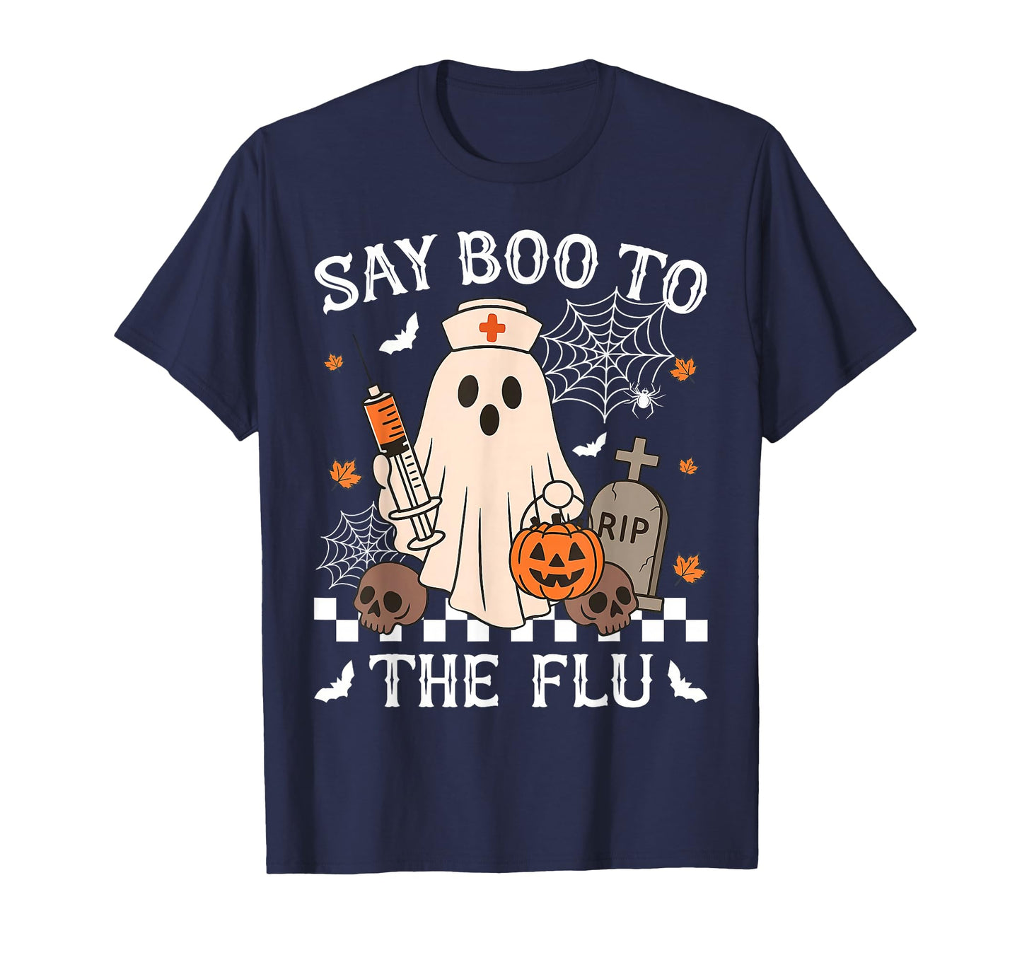 Retro Nurse Ghost Halloween Vaccine Say Boo to The Flu T-Shirt