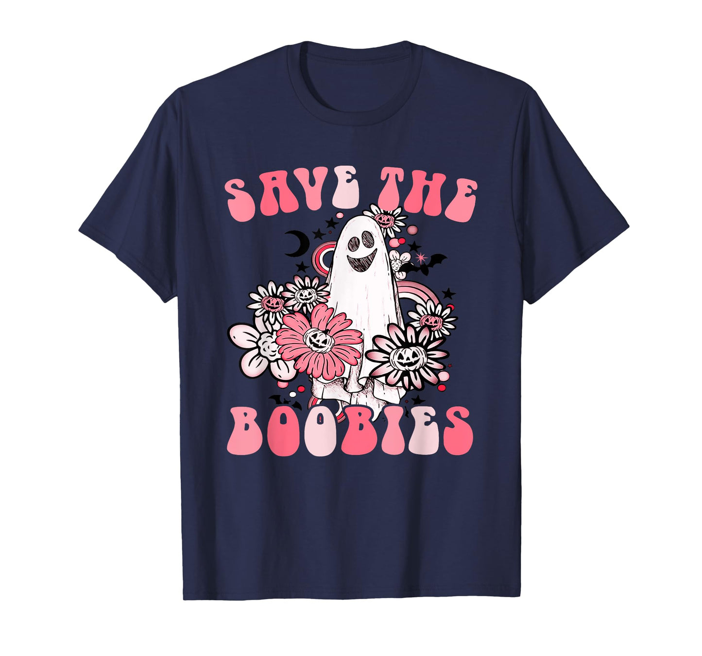 Boobees Breast Cancer Boho Groovy Ghost Save The Boo bees T-Shirt