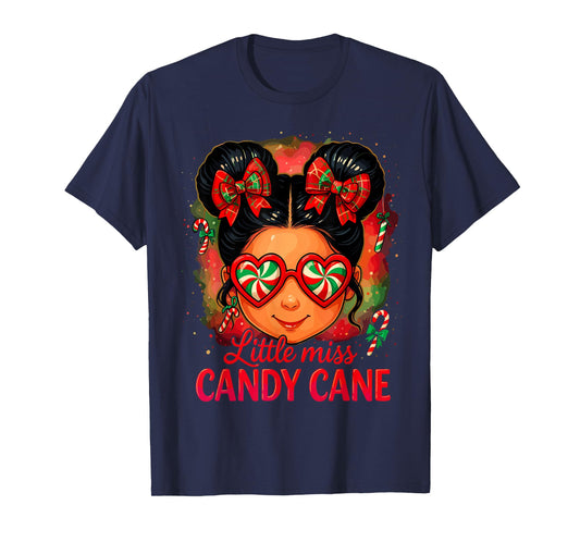 Cute Little Miss Candy Cane Shirt Women, Messy Bun Christmas T-Shirt