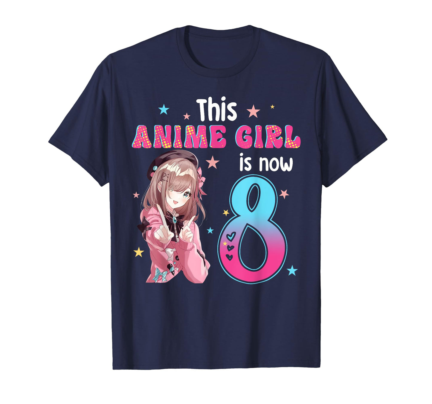 8 Years Old Girl Kawaii Gifts Anime Girl 8th Birthday Kids T-Shirt