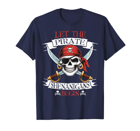 Let The Pirate Shenanigans Begin Pirate Skull Halloween Boys T-Shirt