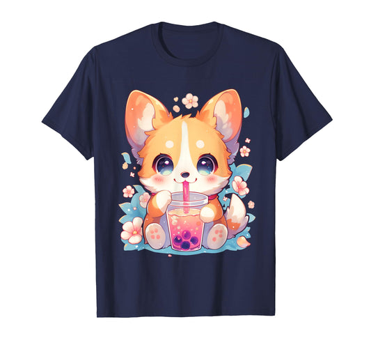 Boba Tea Bubble Tea Anime Kawaii Corgi Puppy T-Shirt
