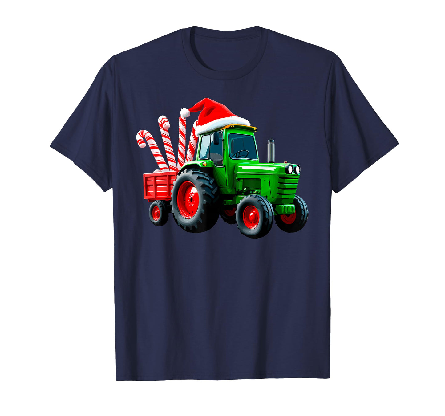 Tractor with Trailer Candy Cane Santa Farm Farmer Christmas T-Shirt