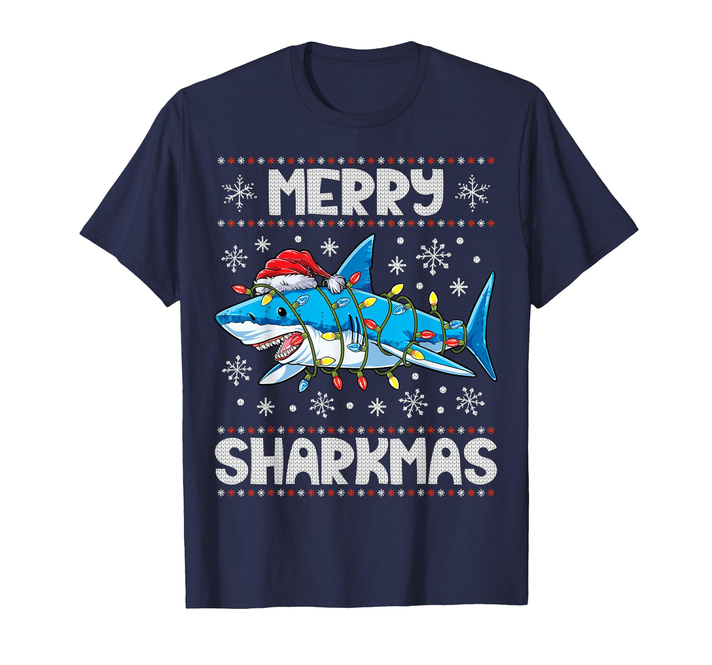Merry Sharkmas Sharkmas Santa Ugly Christmas Lights Xmas T-Shirt