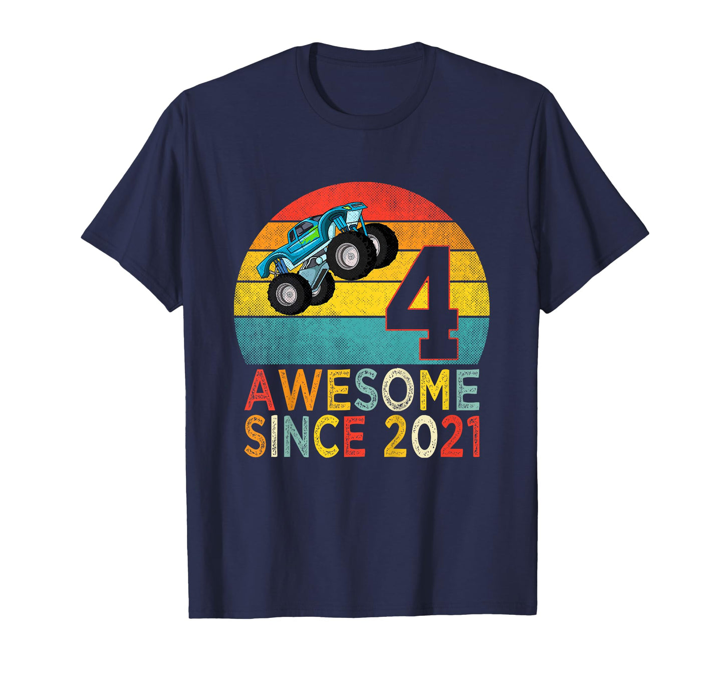 4th Birthday Monster Truck Lover 4 Years Old Vintage Retro T-Shirt