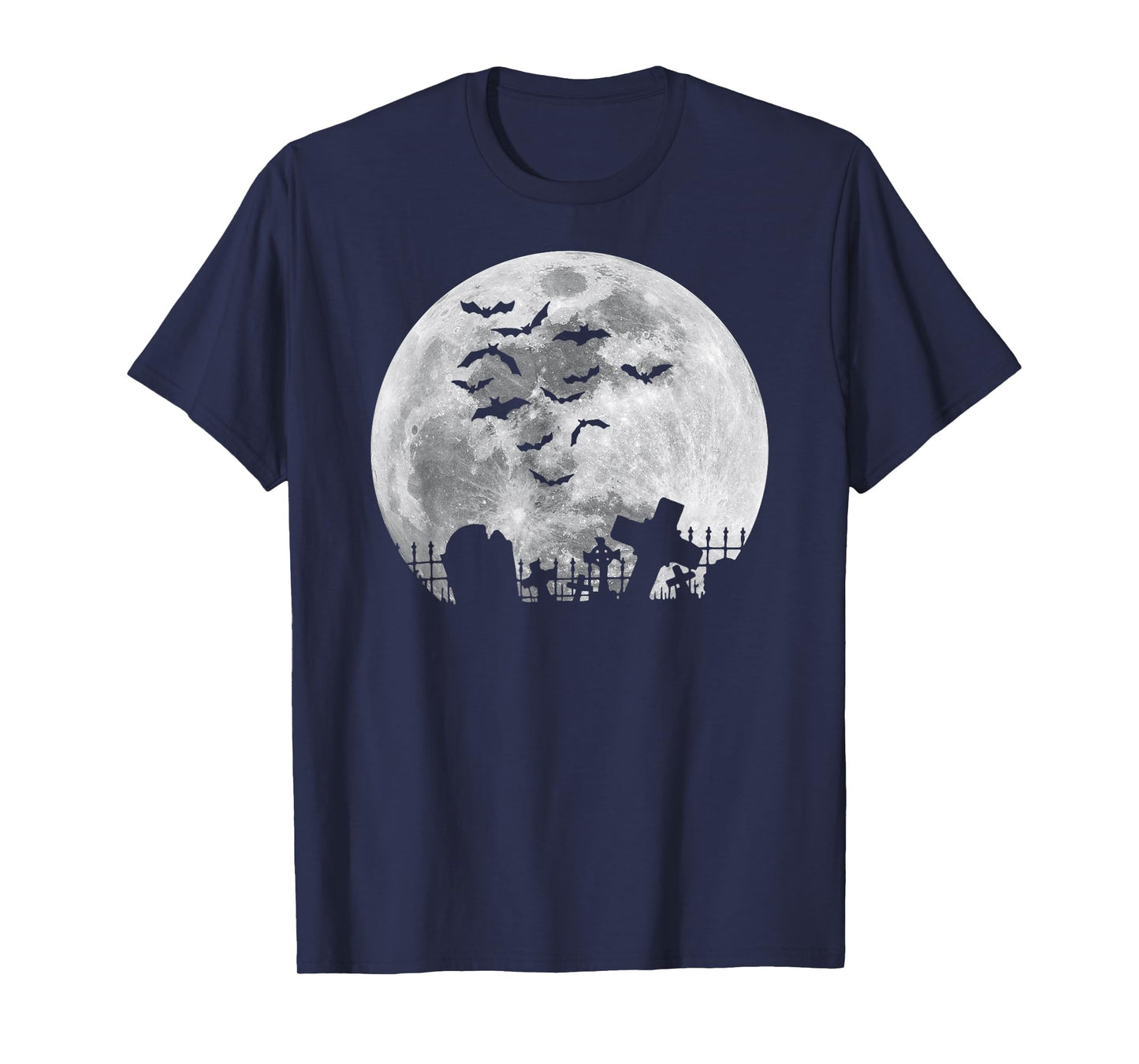 Halloween Full Moon Cemetery Graveyard Spooky Bats Night T-Shirt