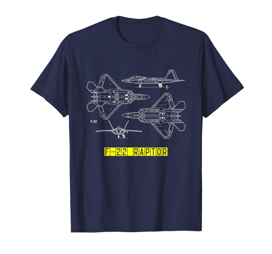 F-22 Raptor Fighter Aircraft Air Force Blueprint Design T-Shirt