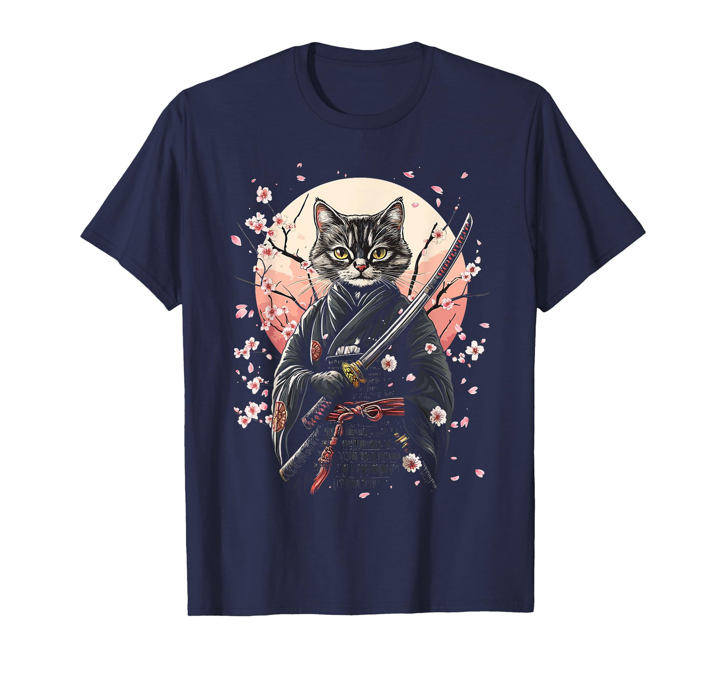Samurai Cat Katana Warrior Fighter Japanese Art T-Shirt