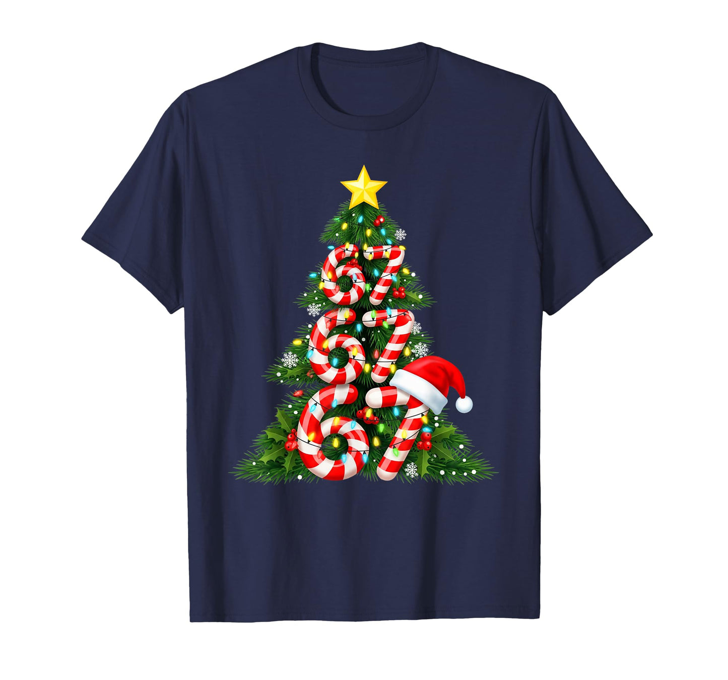 67 Christmas Tree Candy Cane Holiday Six Seven Meme Brainrot T-Shirt