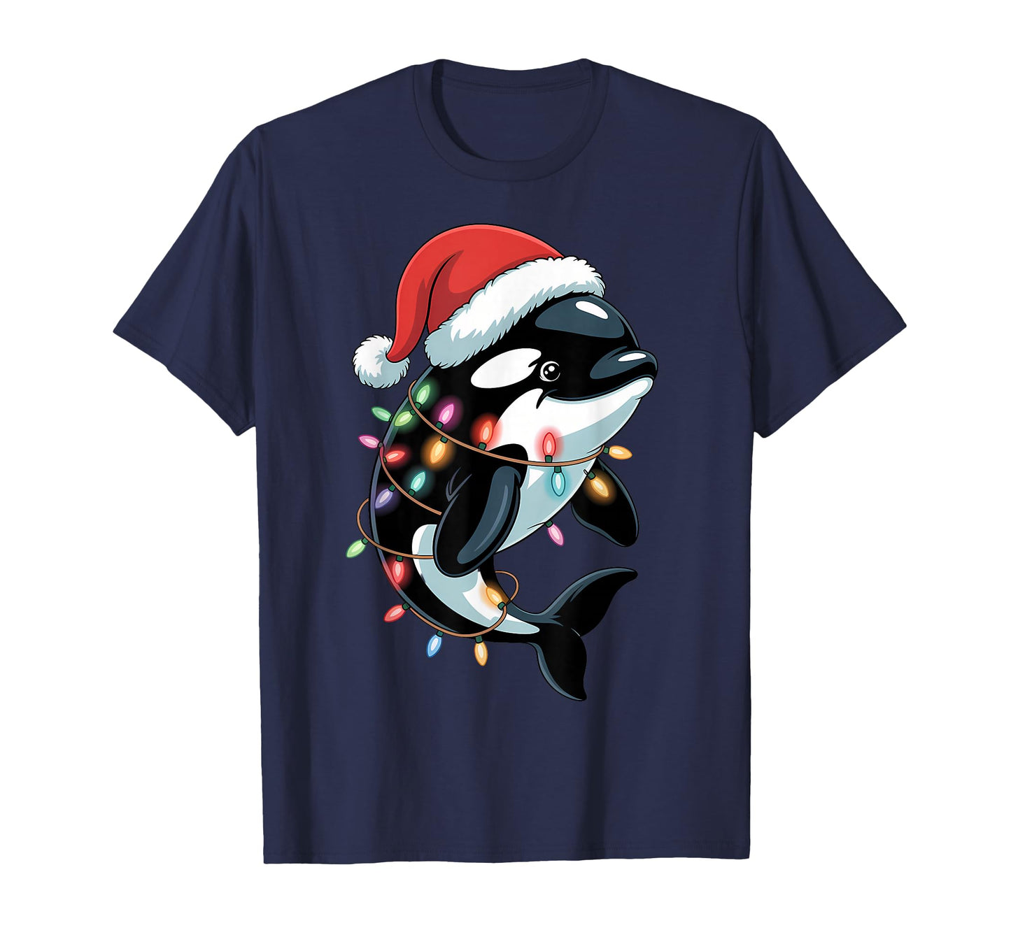 Santa Orca Killer Whale Christmas Tree Lights Boys Girls T-Shirt