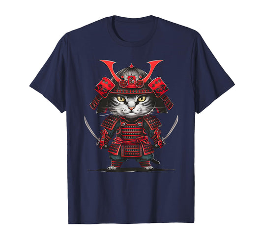 Traditional Japanese Samurai Cat Funny Parody Japanese Anime Men Women Girls Kids T-Shirt