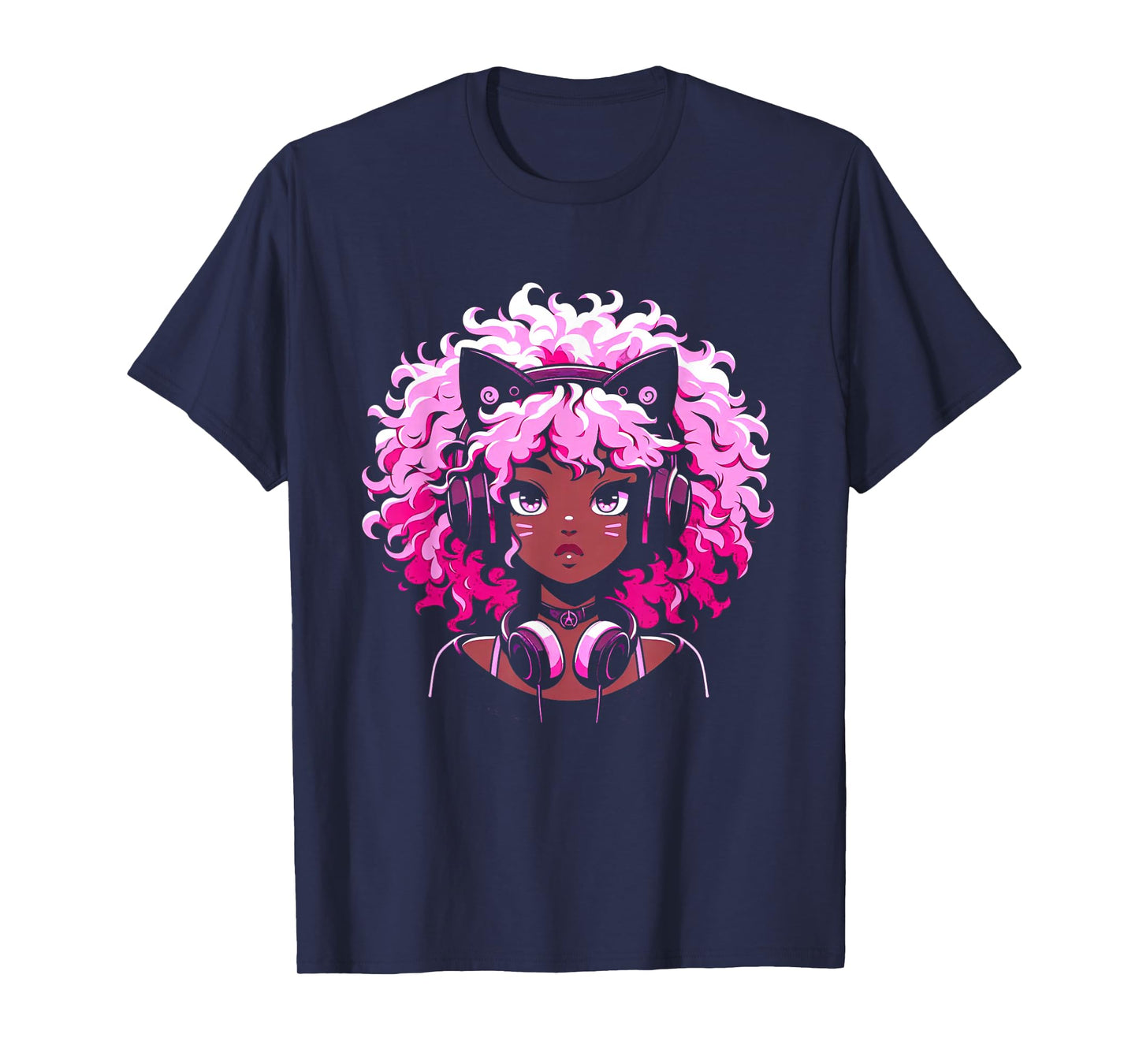 Anime and Music Black Girl Anime Merch Afro African American T-Shirt