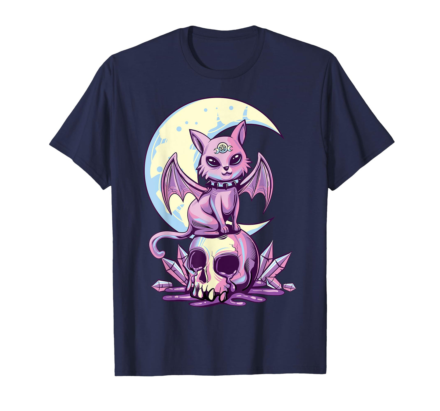 Pastel Goth Wiccan Cat Cute Creepy Witchy Cat and Skull T-Shirt