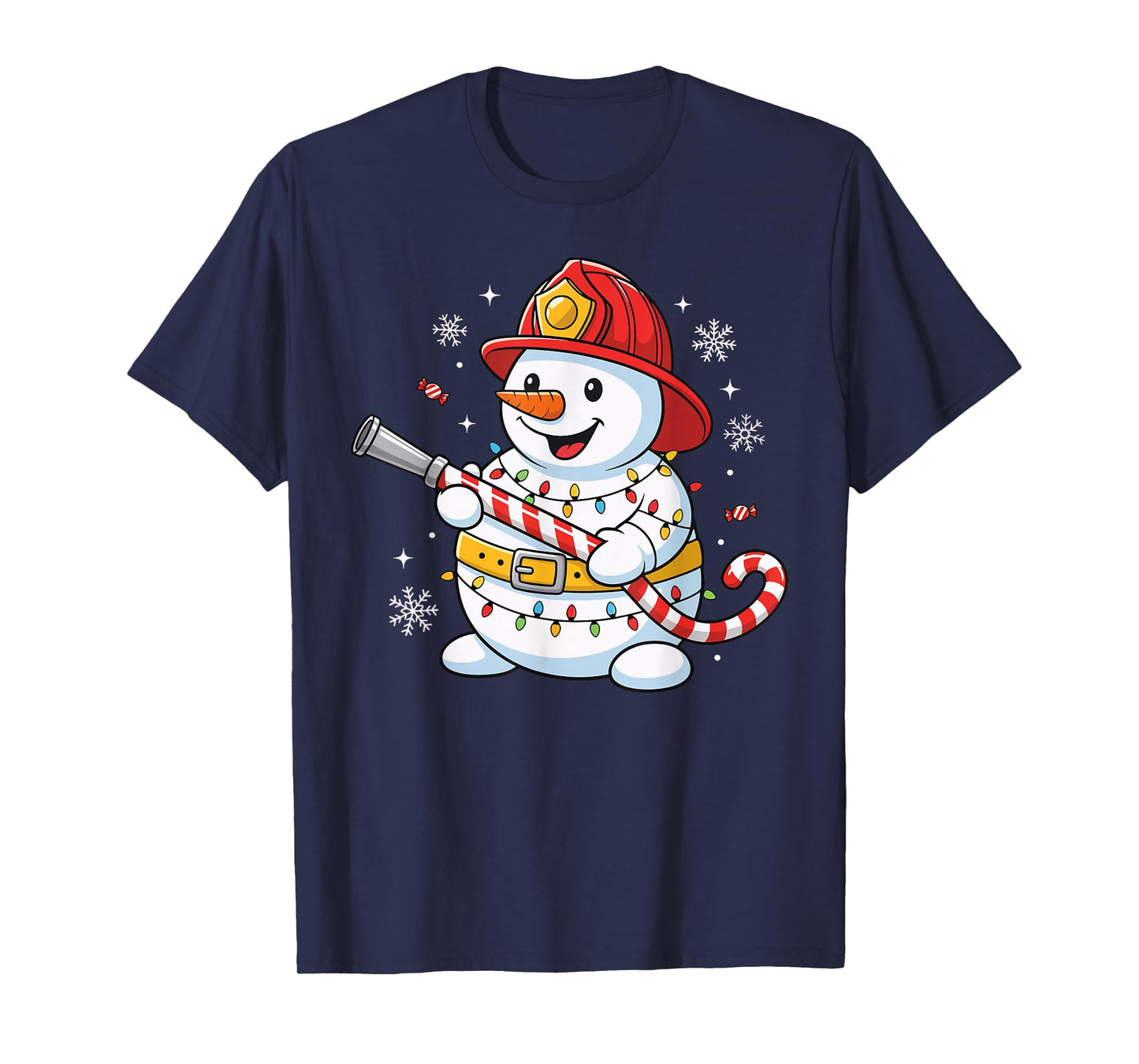 Funny Firefighter Snowman Christmas Fire Dept Men Women Kids T-Shirt