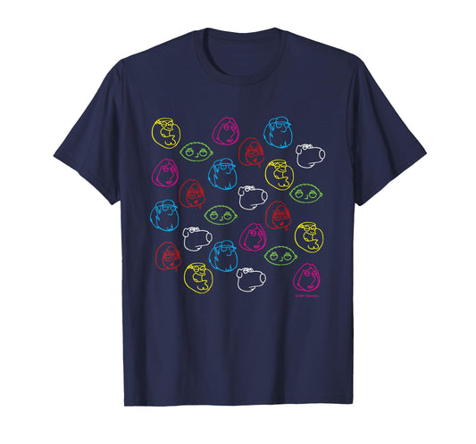 Family Guy Peter Lois Meg Stewie Brian Chris Neon Faces T-Shirt