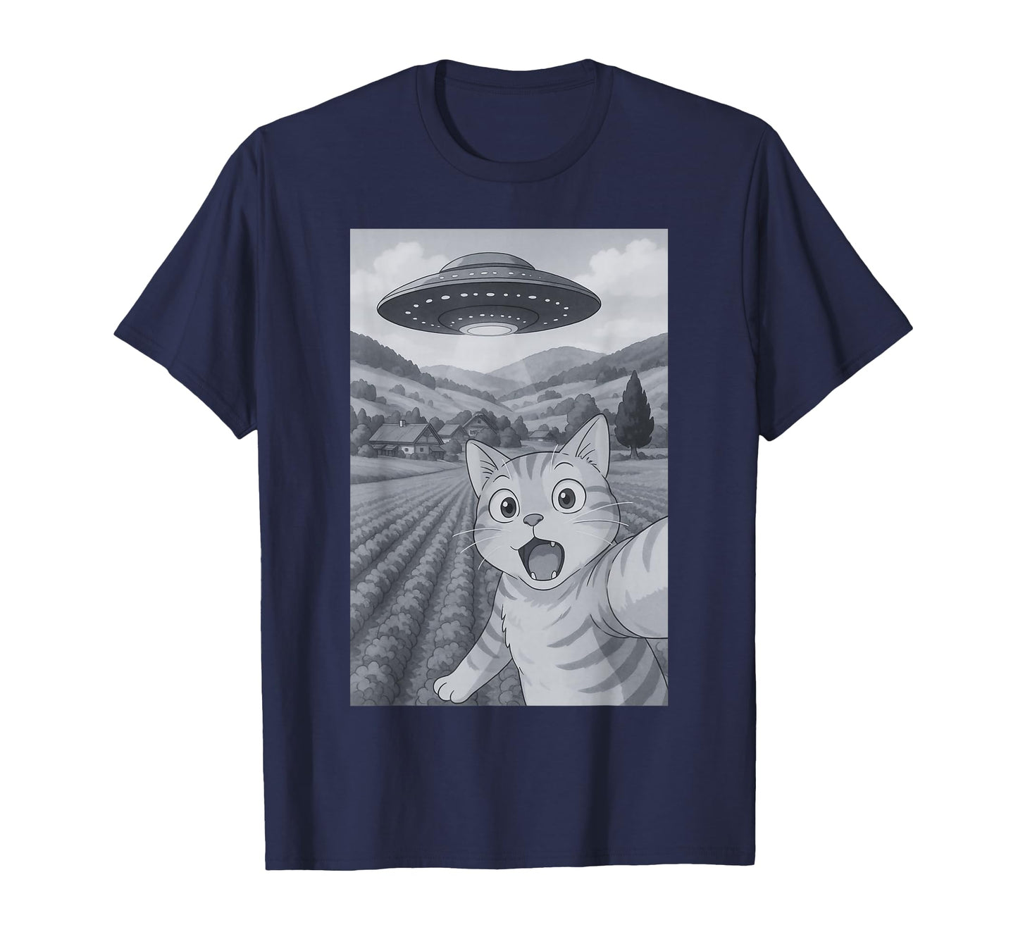 Cat Selfie With UFOs Alien UFO T-Shirt
