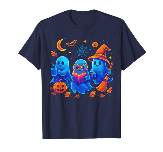 Little Ghost Coffee Tee, Spooky Season Ghost Reading Book T-Shirt