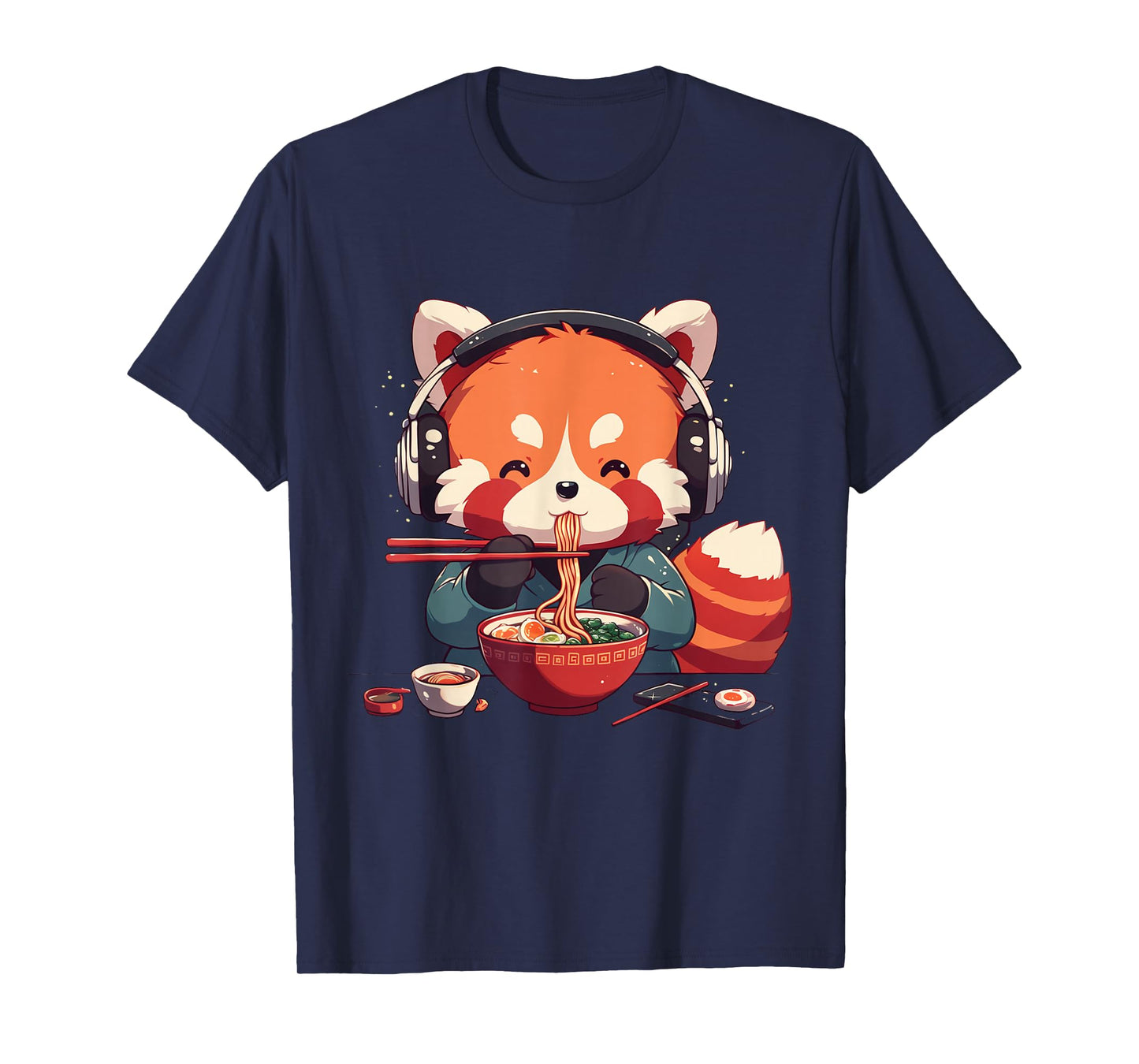 Kawaii Anime Red Panda Eating Ramen Noodles T-Shirt